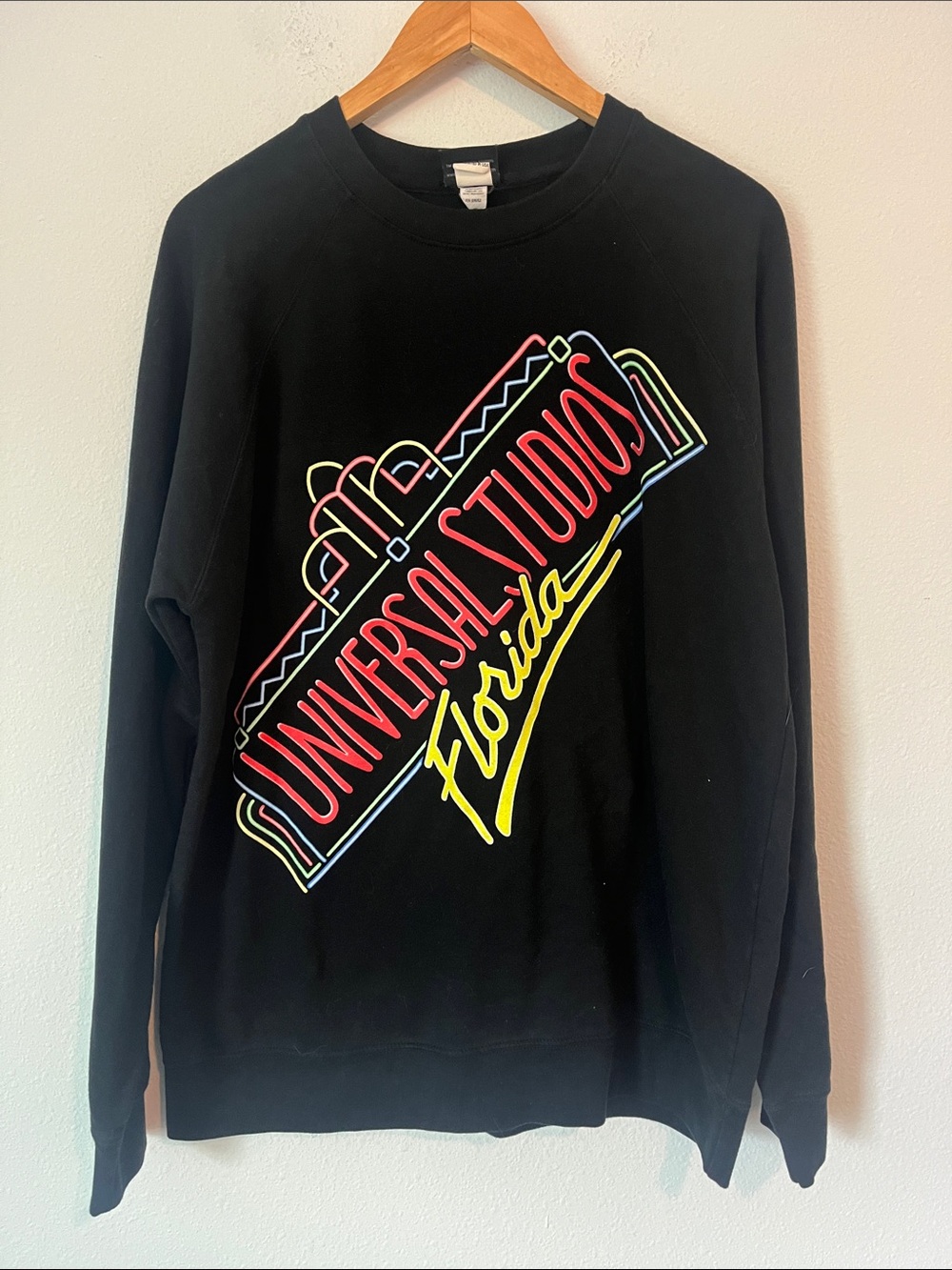 Universal Black Sweatshirt with Neon Multi-Color Logo Universal Studios Orlando
